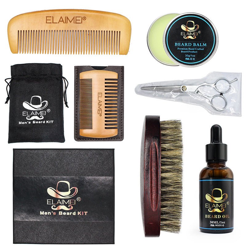Fay Beauty - Sunset Audacity | ELAIMEI Set d'Outils de Soin de la Barbe avec Peigne et Huile (6 Pcs) - Fay Beauty