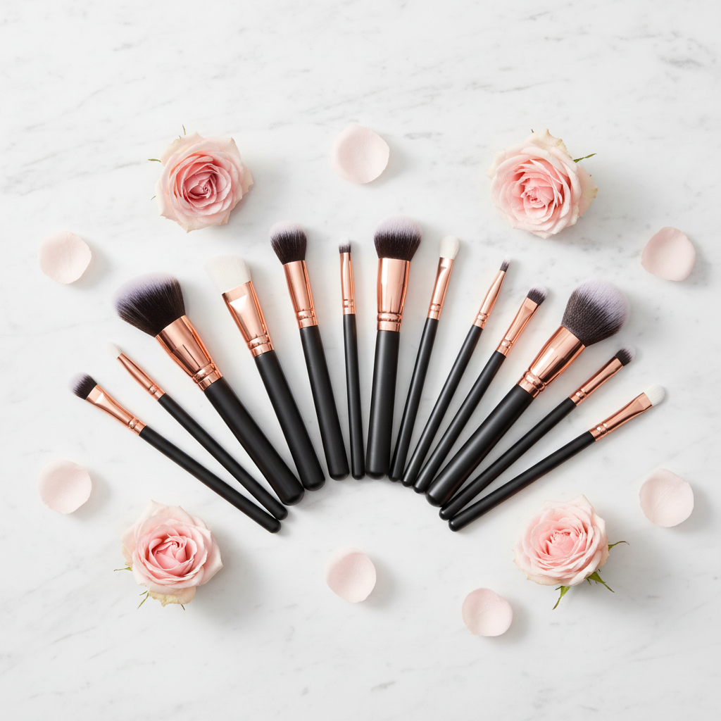 Ensemble 15 Pinceaux Rose Doré