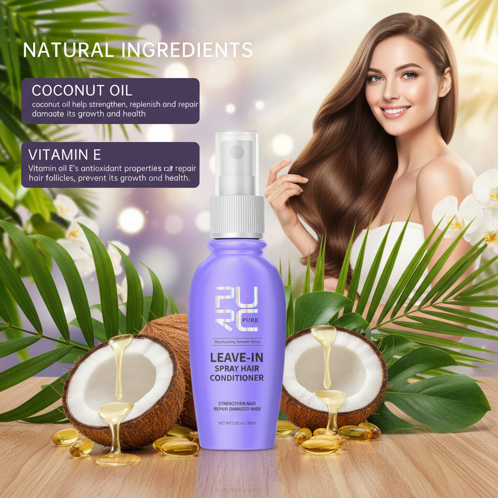 PURC Pure Leave-In Spray Conditioner - Noix de Coco & Vitamine E - Rendu Nature