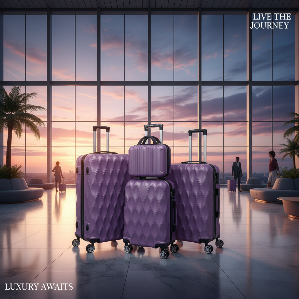 Set Valises Lilas - Ambiance Aéroport Coucher de Soleil