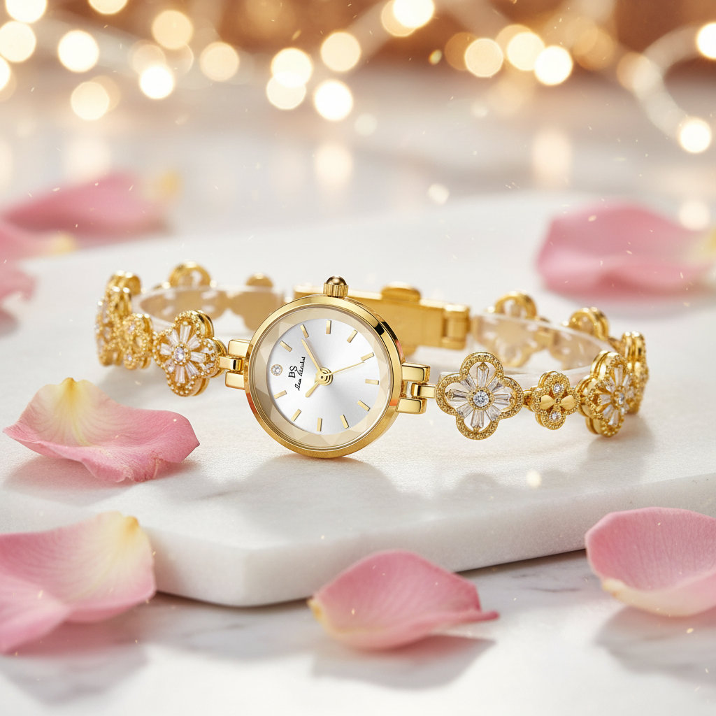 Montre Bracelet Floral Dorée - Luxe & Élégance