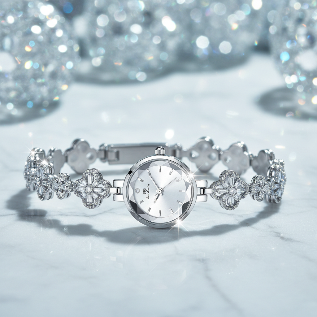 Montre Bracelet Floral Argentée - Luxe & Cristal