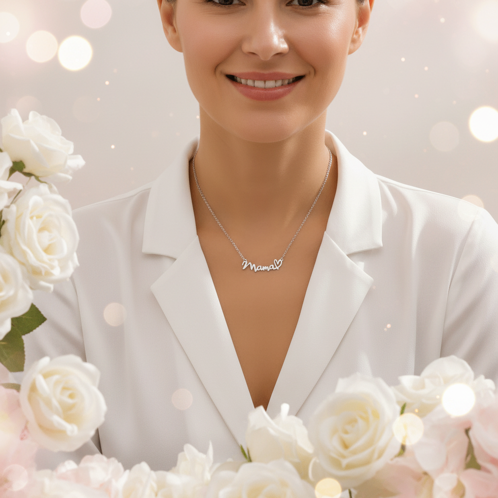 Collier Mama Argenté - Ambiance Roses Blanches