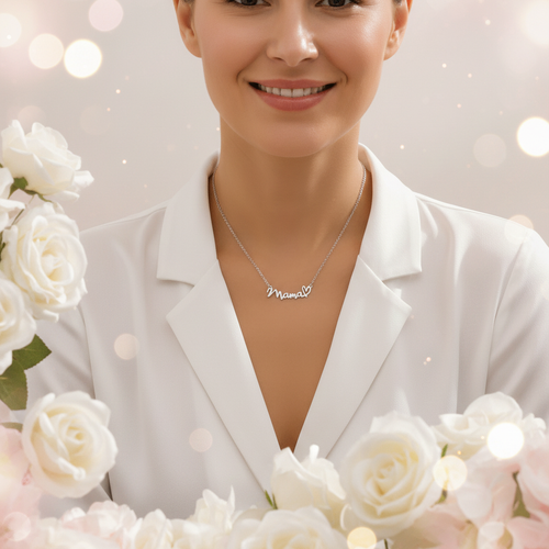 Collier Mama Argenté - Ambiance Roses Blanches